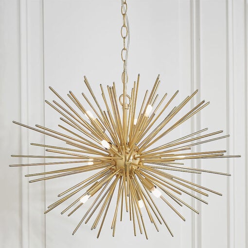 Art Deco Sputnik Gold Brass Spikes 9 Light Ceiling Pendant Chandelier 62cm