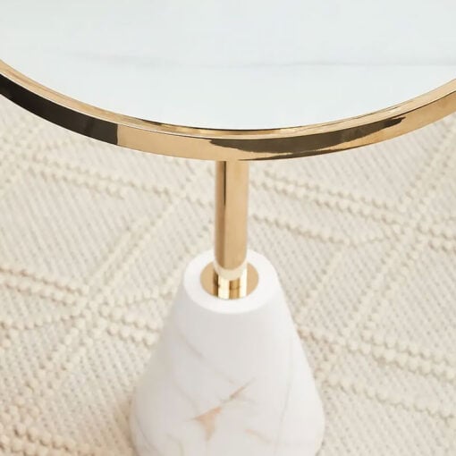 Art Deco White Glass And White Marble Side Table With Gold Metal Base