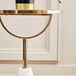 Art Deco White Glass And White Marble Side Table With Gold Metal Base