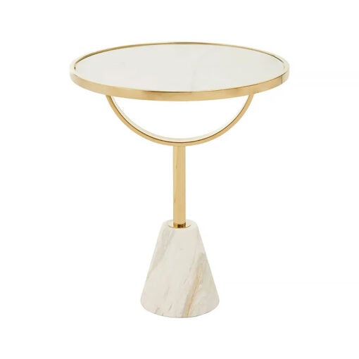 Art Deco White Glass And White Marble Side Table With Gold Metal Base