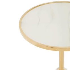 Art Deco White Glass And White Marble Side Table With Gold Metal Base