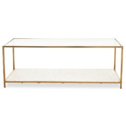 Art Deco White Terrazzo And Glass 2 Tier Coffee Table With Gold Frame