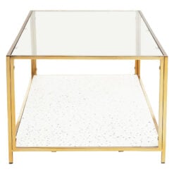 Art Deco White Terrazzo And Glass 2 Tier Coffee Table With Gold Frame