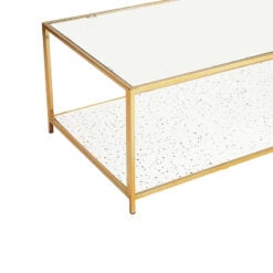 Art Deco White Terrazzo And Glass 2 Tier Coffee Table With Gold Frame