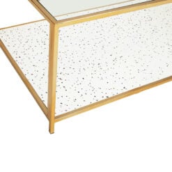 Art Deco White Terrazzo And Glass 2 Tier Coffee Table With Gold Frame