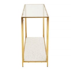 Art Deco White Terrazzo And Glass 2 Tier Console Table With Gold Frame