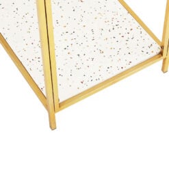 Art Deco White Terrazzo And Glass 2 Tier Console Table With Gold Frame