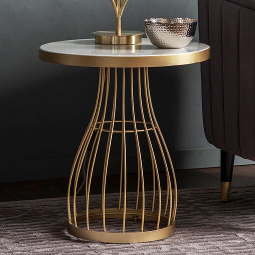Art Deco White Tinted Glass and Matte Gold Metal Side End Table