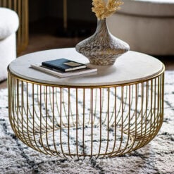Asa Antique Gold Brass Wire Metal Coffee Table With White Marble Top
