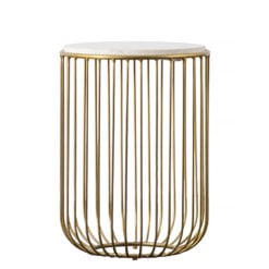 Asa Antique Gold Brass Wire Metal Side End Table With White Marble Top