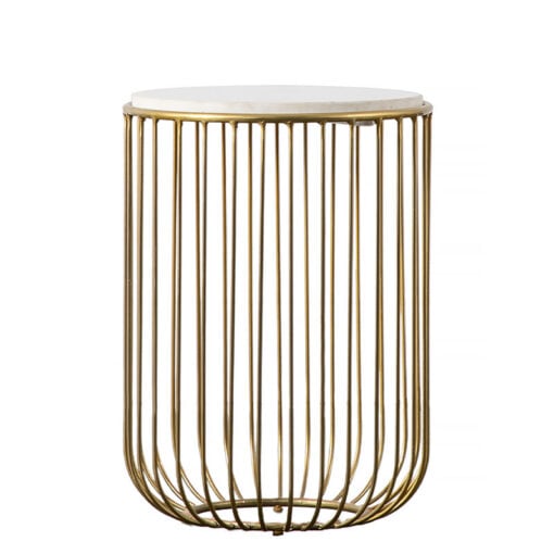 Asa Antique Gold Brass Wire Metal Side End Table With White Marble Top