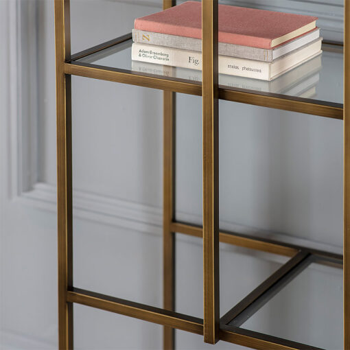 Avi Bronze Antique Gold Metal And Clear Glass 5 Tier Shelving Unit