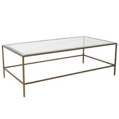 Avi Bronze Antique Gold Metal Large Coffee Table With Clear Glass Top