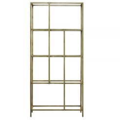 Avi Gold Metal And Clear Glass Large 5 Tier Shelving Unit Bookcase