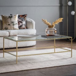 Avi Gold Metal And Clear Glass Large Rectangular Coffee Table
