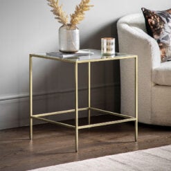 Avi Gold Metal And Clear Glass Rectangular Side Table End Table