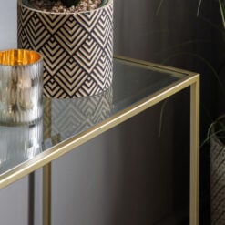 Avi Gold Metal And Clear Glass Slim Narrow Console Table Hallway Table