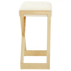 Bea Art Deco Cream White Velvet And Gold Metal Bar Stool