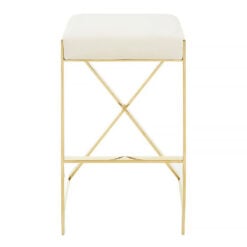 Bea Art Deco Cream White Velvet And Gold Metal Bar Stool