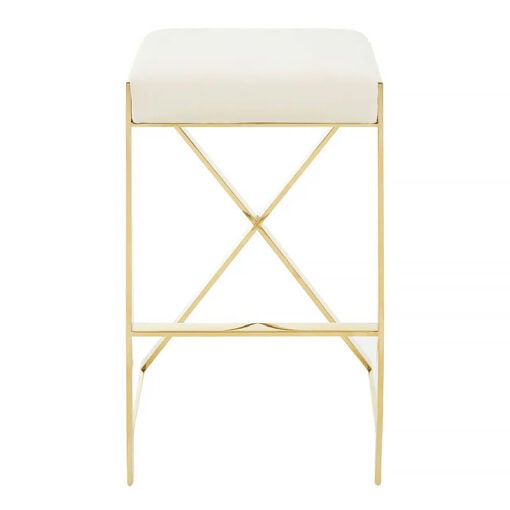 Bea Art Deco Cream White Velvet And Gold Metal Bar Stool