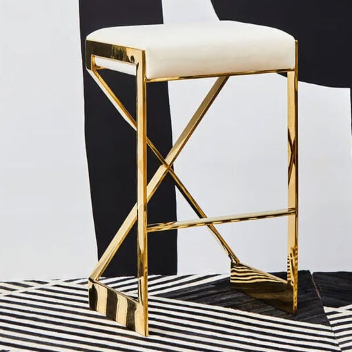 Bea Art Deco Cream White Velvet And Gold Metal Bar Stool