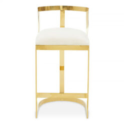 Bea Art Deco Cream White Velvet and Gold Metal Bar Stool With Backrest