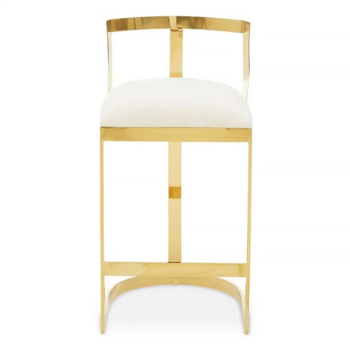 Bea Art Deco Cream White Velvet and Gold Metal Bar Stool With Backrest