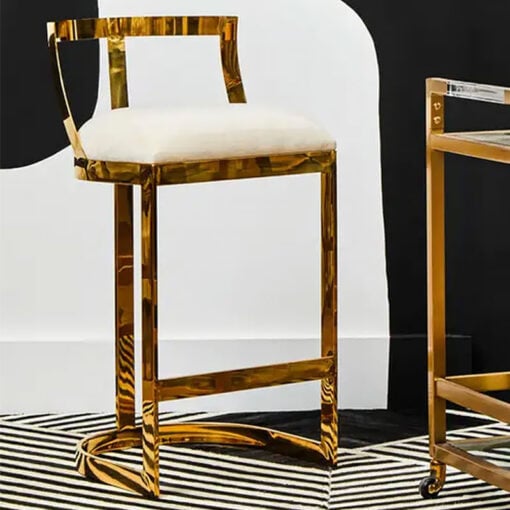 Bea Art Deco Cream White Velvet and Gold Metal Bar Stool With Backrest