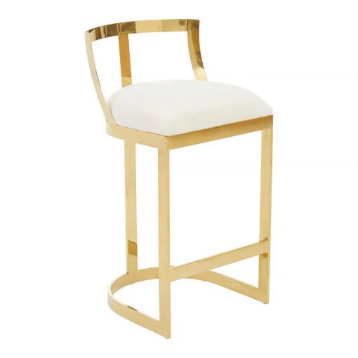 Bea Art Deco Cream White Velvet and Gold Metal Bar Stool With Backrest