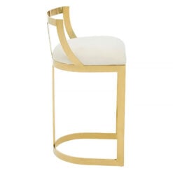 Bea Art Deco Cream White Velvet and Gold Metal Bar Stool With Backrest