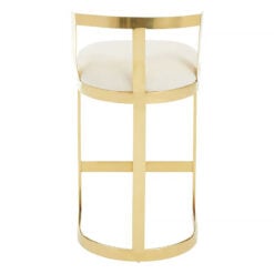 Bea Art Deco Cream White Velvet and Gold Metal Bar Stool With Backrest