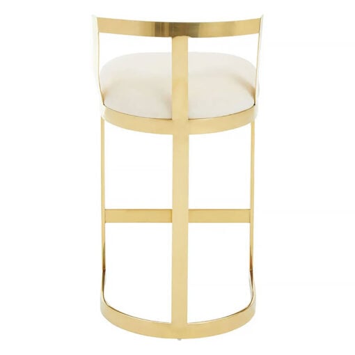 Bea Art Deco Cream White Velvet and Gold Metal Bar Stool With Backrest