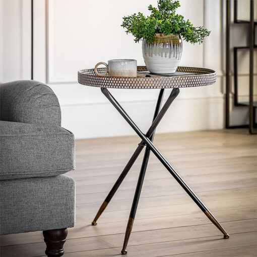 Black And Gold Metal Tripod Boho Side Table End Table