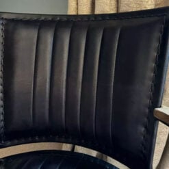 Black Genuine Leather And Black Metal Industrial Armchair Accent Chair