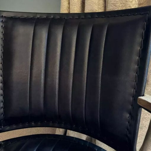 Black Genuine Leather And Black Metal Industrial Armchair Accent Chair