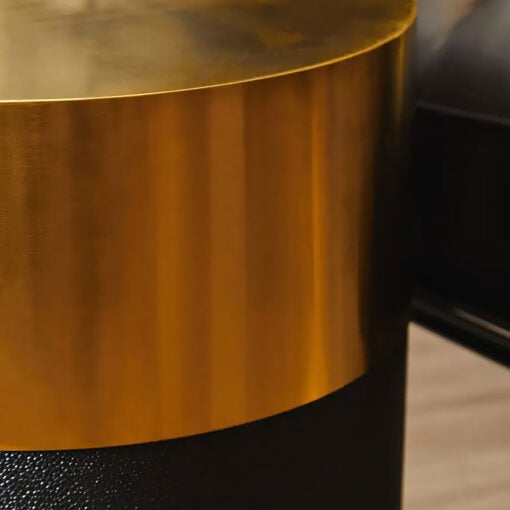 Black Shagreen Leather And Gold Metal Footstool Side Table