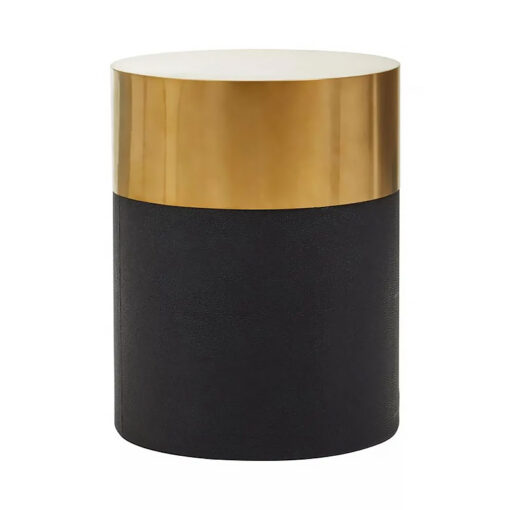 Black Shagreen Leather And Gold Metal Footstool Side Table