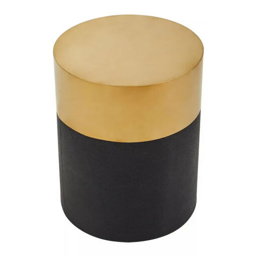 Black Shagreen Leather And Gold Metal Footstool Side Table