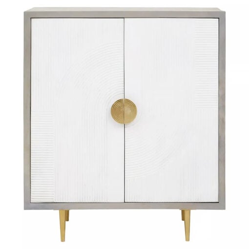 Boho Cream White Mango Wood And Gold Metal 2 Door Sideboard Cabinet