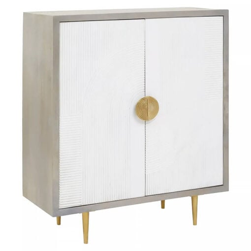 Boho Cream White Mango Wood And Gold Metal 2 Door Sideboard Cabinet