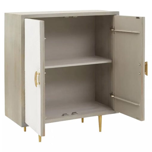 Boho Cream White Mango Wood And Gold Metal 2 Door Sideboard Cabinet