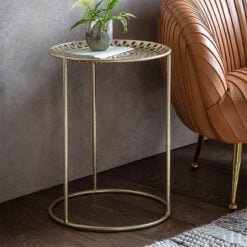 Boho Moroccan Gold Metal Side Table End Table