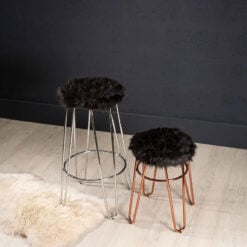 Boho Rose Gold Metal And Black Faux Fur Stool Footstool