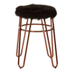 Boho Rose Gold Metal And Black Faux Fur Stool Footstool