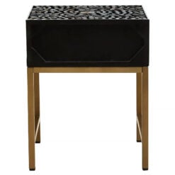 Boho White Bone Inlay And Black Wood Side Bedside Table With Gold Legs