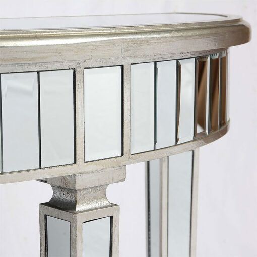 Canterbury Half Moon Silver Mirrored Glass Venetian Slim Console Table