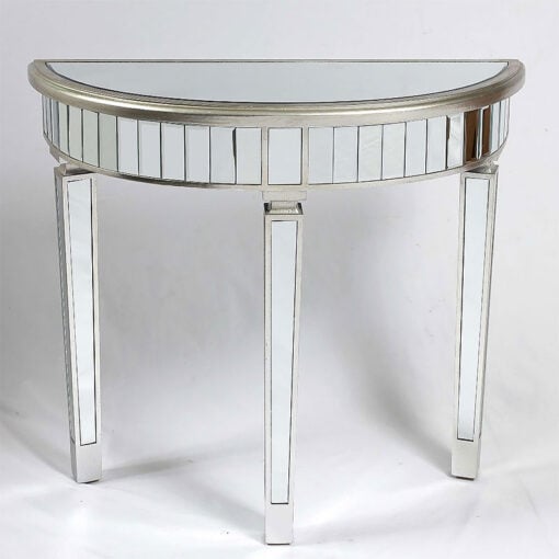 Canterbury Half Moon Silver Mirrored Glass Venetian Slim Console Table