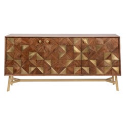 Capri Acacia Wood And Gold Brass Metal Art Deco Boho 3 Door Sideboard