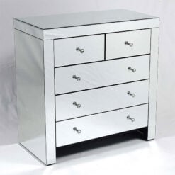 Classic Mirror Mirrored Glass 5 Drawers Chest of Drawers Cabinet