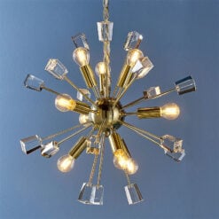 Crystal And Light Gold Brass 9 Light Ceiling Pendant Chandelier